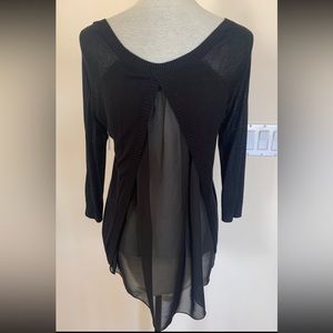 Bebe Womens Juniors Black Knitted Chiffon Layered Blouse Top Sweater Shirt Sz S
